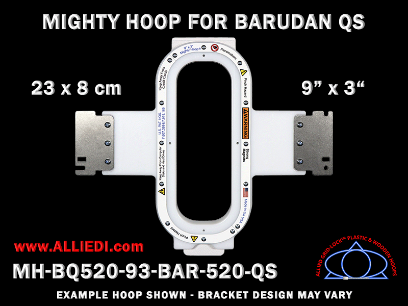 Barudan 9 x 3 inch (23 x 8 cm) Vertical Rectangular Magnetic Mighty Hoop for 520 mm Sew Field / Arm Spacing QS Type
