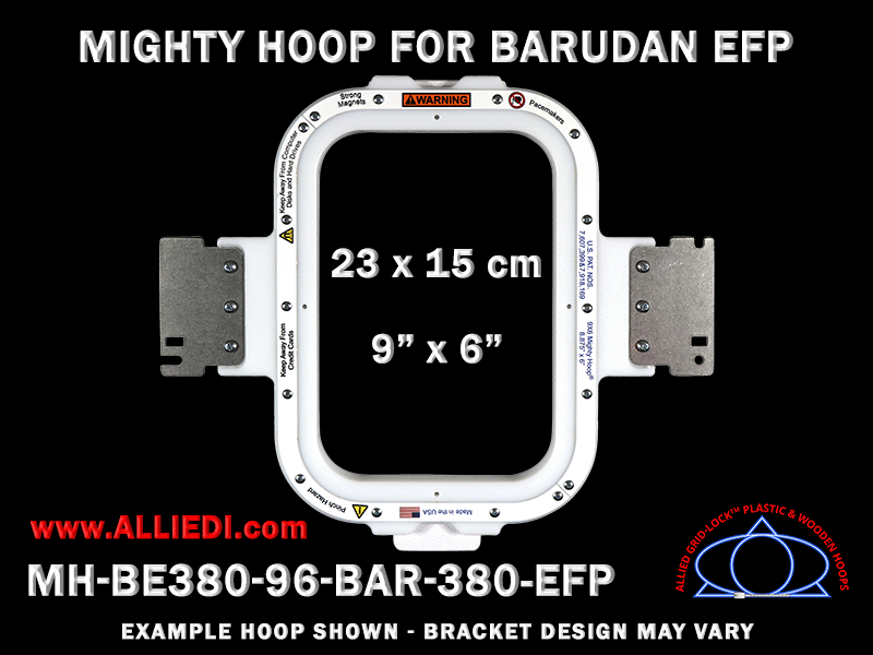 Barudan 9 x 6 inch (23 x 15 cm) Vertical Rectangular Magnetic Mighty Hoop for 380 mm Sew Field / Arm Spacing EFP Type