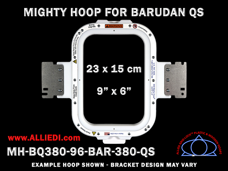 Barudan 9 x 6 inch (23 x 15 cm) Vertical Rectangular Magnetic Mighty Hoop for 380 mm Sew Field / Arm Spacing QS Type