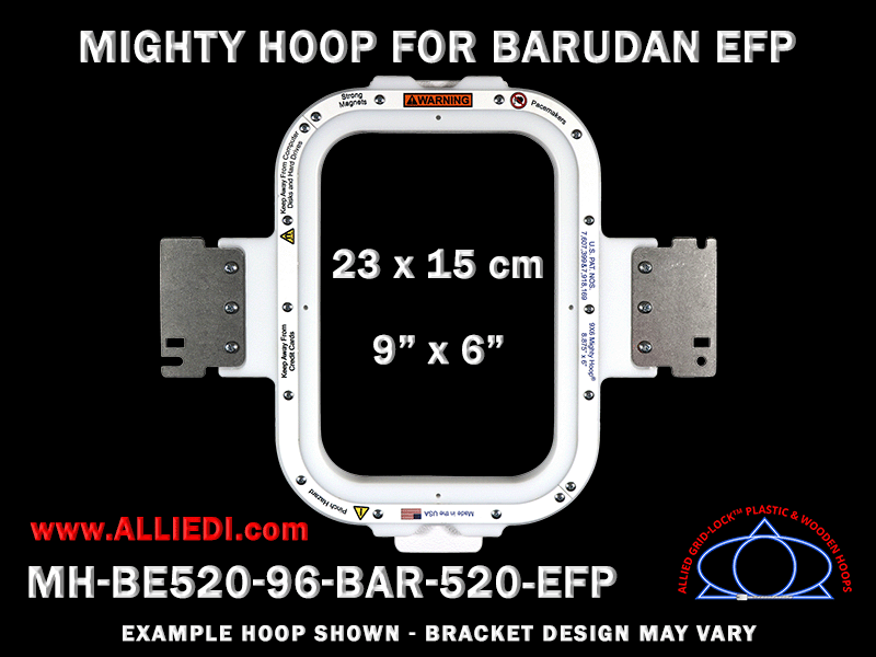 Barudan 9 x 6 inch (23 x 15 cm) Vertical Rectangular Magnetic Mighty Hoop for 520 mm Sew Field / Arm Spacing EFP Type