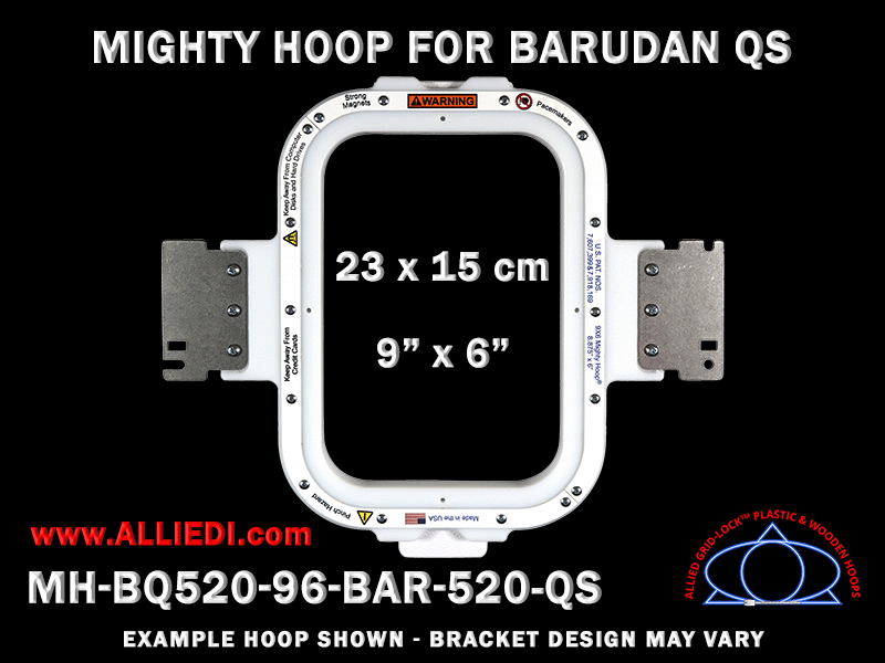 Barudan 9 x 6 inch (23 x 15 cm) Vertical Rectangular Magnetic Mighty Hoop for 520 mm Sew Field / Arm Spacing QS Type