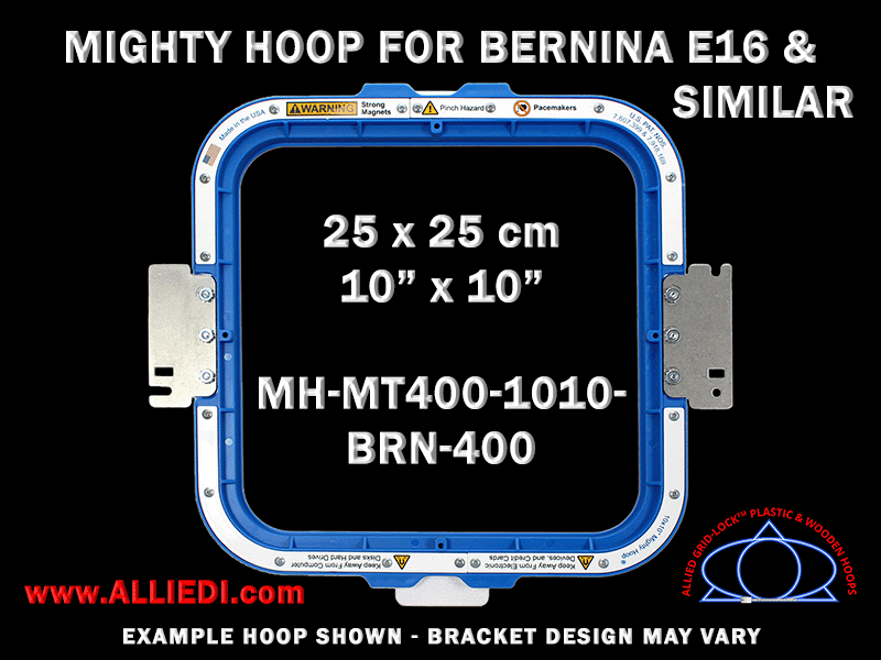 Bernina E16 10 x 10 inch (25 x 25 cm) Square Magnetic Mighty Hoop for 400 mm Sew Field / Arm Spacing
