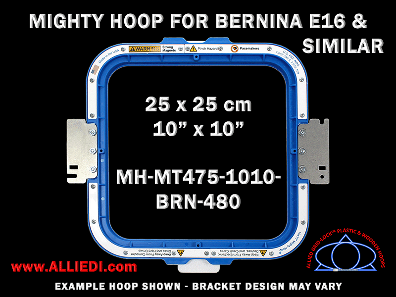 Bernina E16 10 x 10 inch (25 x 25 cm) Square Magnetic Mighty Hoop for 480 mm Sew Field / Arm Spacing