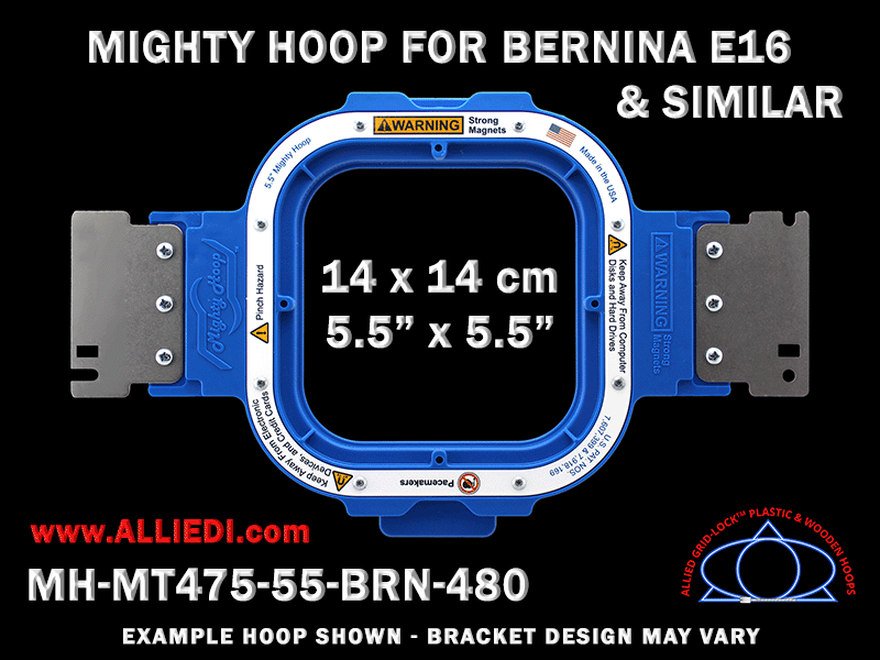 Bernina E16 5.5 x 5.5 inch (14 x 14 cm) Square Magnetic Mighty Hoop for 480 mm Sew Field / Arm Spacing