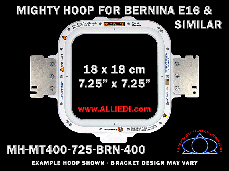 Bernina E16 7.25 x 7.25 inch (18 x 18 cm) Square Magnetic Mighty Hoop for 400 mm Sew Field / Arm Spacing