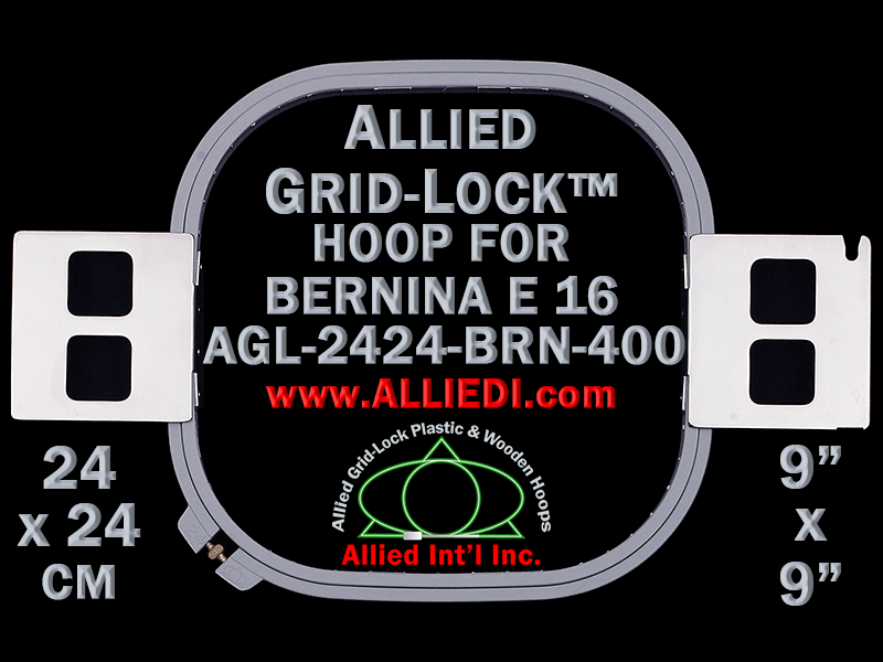 24 x 24 cm (9 x 9 inch) Square Allied Grid-Lock Plastic Embroidery Hoop - Bernina 400