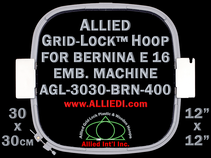 30 x 30 cm (12 x 12 inch) Square Allied Grid-Lock Plastic Embroidery Hoop - Bernina 400 - Allied May Substitute this with Premium Version Hoop
