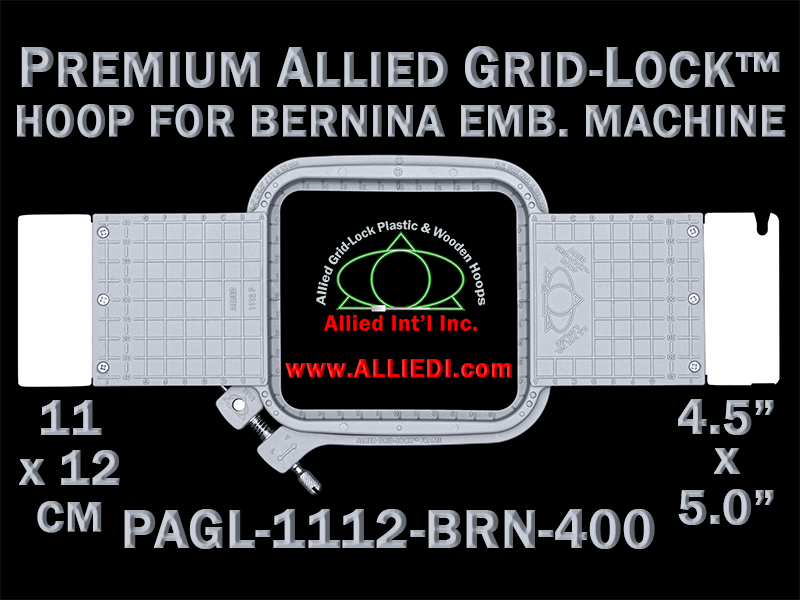 11 x 12 cm (4.5 x 5 inch) Rectangular Premium Allied Grid-Lock Plastic Embroidery Hoop - Bernina 400