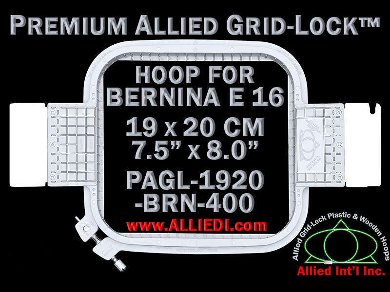 19 x 20 cm (7.5 x 8 inch) Rectangular Premium Allied Grid-Lock Plastic Embroidery Hoop - Bernina 400