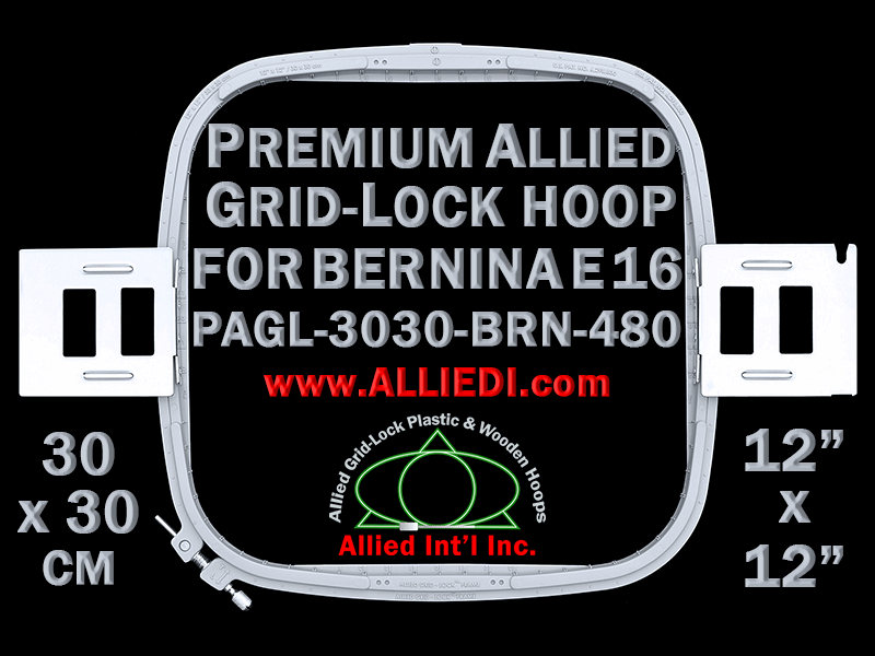 30 x 30 cm (12 x 12 inch) Square Premium Allied Grid-Lock Plastic Embroidery Hoop - Bernina 480