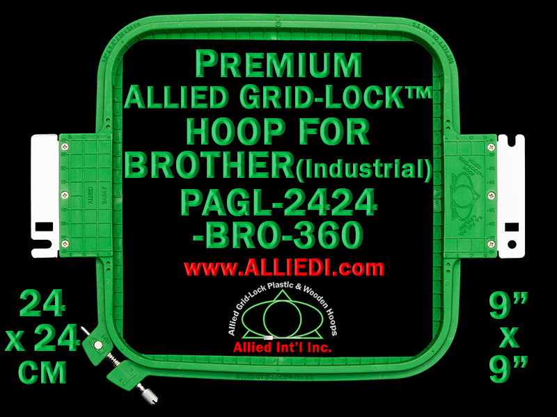 24 x 24 cm (9 x 9 inch) Square Premium Allied Grid-Lock Plastic Embroidery Hoop - Brother 360