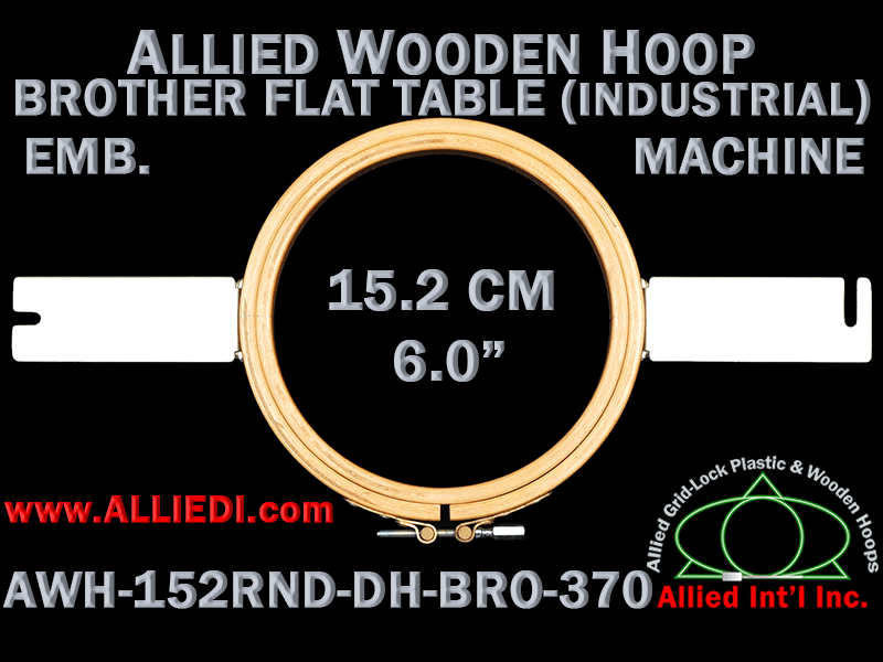 15.2 cm (6.0 inch) Round Allied Wooden Embroidery Hoop, Double Height - Brother 370 Flat Table