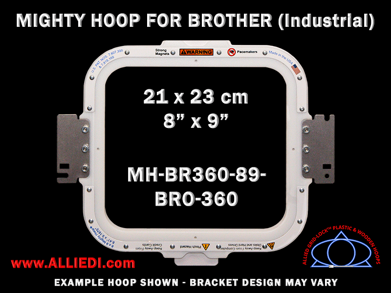 Brother 8 x 9 inch (21 x 23 cm) Rectangular Magnetic Mighty Hoop for 360 mm Sew Field / Arm Spacing