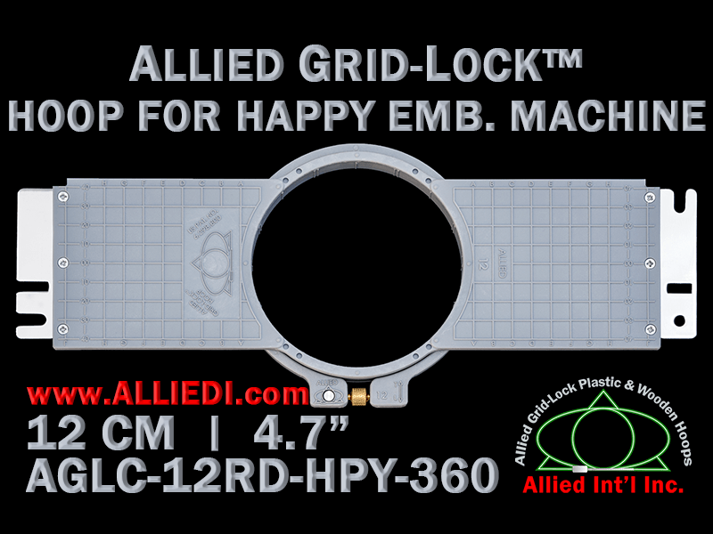 12 cm (4.7 inch) Round Allied Grid-Lock (New Design) Plastic Embroidery Hoop - Happy 360