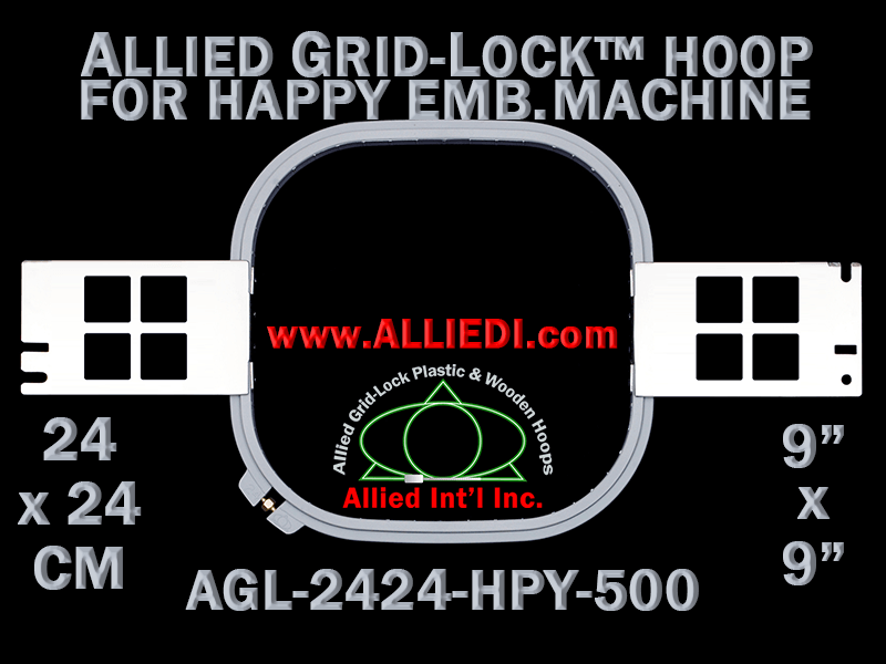 24 x 24 cm (9 x 9 inch) Square Allied Grid-Lock Plastic Embroidery Hoop - Happy 500