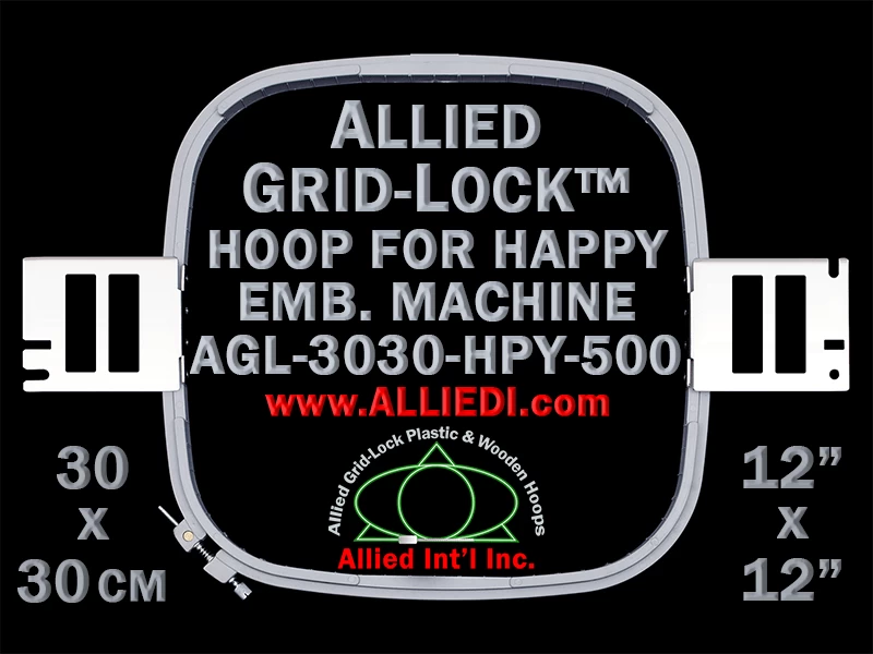 Happy Hoop / Embroidery Frame - 500 mm Sew Field / Arm Spacing - Allied  GridLock 30 x 30 cm (12 x 12 inch) Square Plastic Hoop