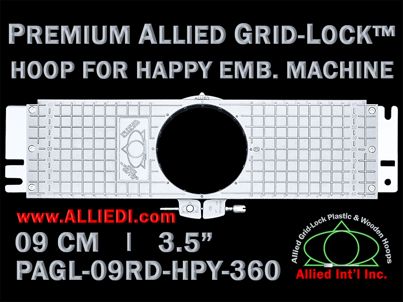 9 cm (3.5 inch) Round Premium Allied Grid-Lock Plastic Embroidery Hoop - Happy 360