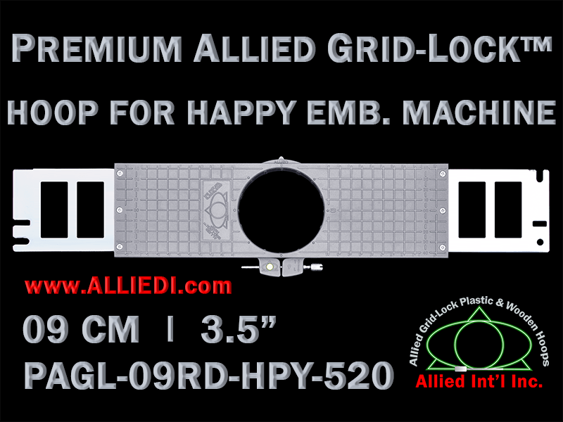 9 cm (3.5 inch) Round Premium Allied Grid-Lock Plastic Embroidery Hoop - Happy 520