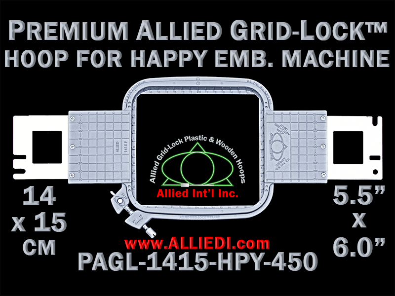 14 x 15 cm (5.5 x 6 inch) Rectangular Premium Allied Grid-Lock Plastic Embroidery Hoop - Happy 450