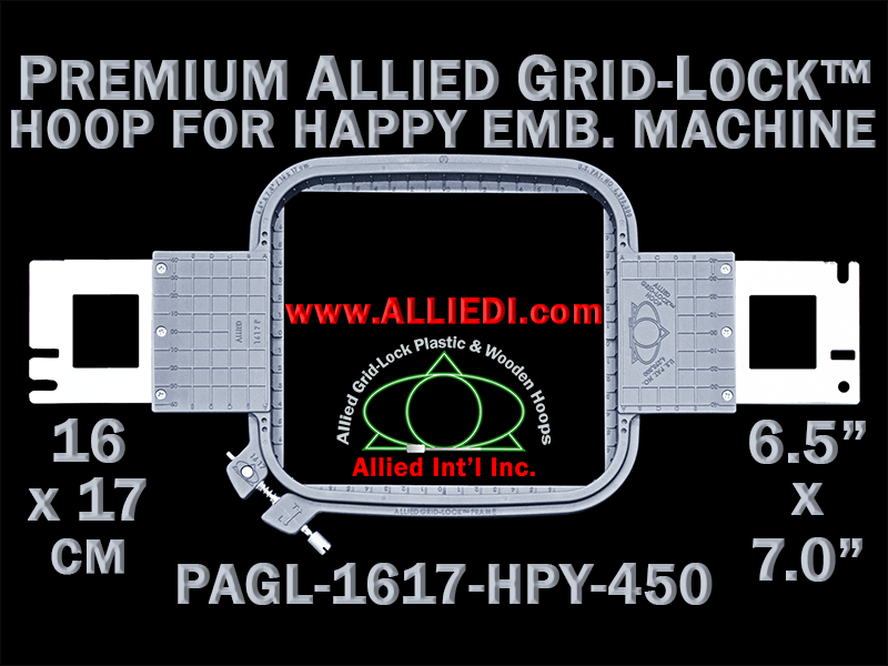 16 x 17 cm (6.5 x 7 inch) Rectangular Premium Allied Grid-Lock Plastic Embroidery Hoop - Happy 450
