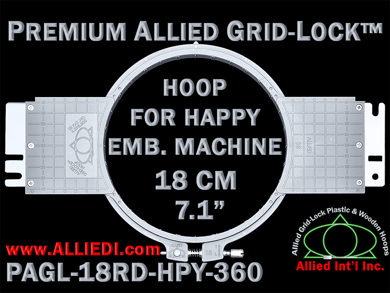 18 cm (7.1 inch) Round Premium Allied Grid-Lock Plastic Embroidery Hoop - Happy 360