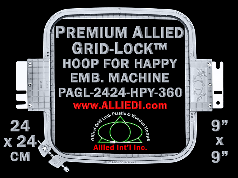 24 x 24 cm (9 x 9 inch) Square Premium Allied Grid-Lock Plastic Embroidery Hoop - Happy 360