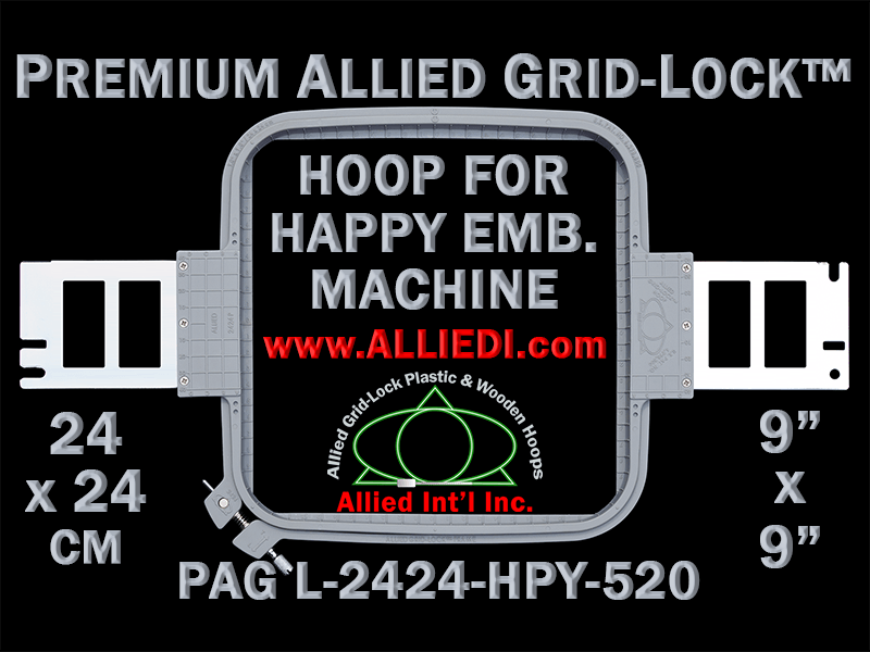 24 x 24 cm (9 x 9 inch) Square Premium Allied Grid-Lock Plastic Embroidery Hoop - Happy 520