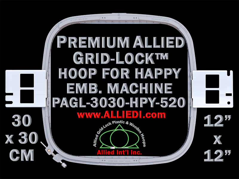 30 x 30 cm (12 x 12 inch) Square Premium Allied Grid-Lock Plastic Embroidery Hoop - Happy 520