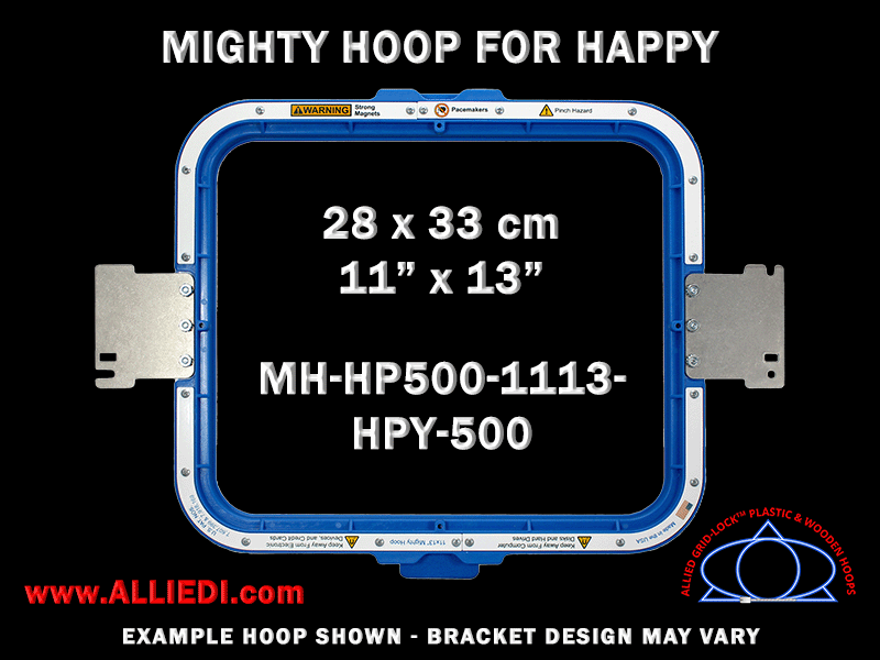 Happy 11 x 13 inch (28 x 33 cm) Rectangular Magnetic Mighty Hoop for 500 mm Sew Field / Arm Spacing