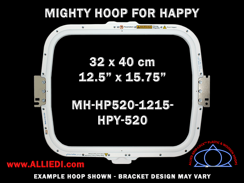 Happy 12.5 x 15.75 inch (32 x 40 cm) Rectangular Magnetic Mighty Hoop for 520 mm Sew Field / Arm Spacing