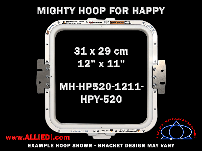 Happy 12 x 11 inch (31 x 29 cm) Rectangular Magnetic Mighty Hoop for 520 mm Sew Field / Arm Spacing