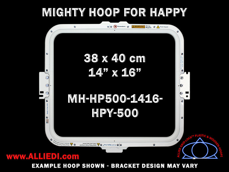 Happy 14 x 16 inch (38 x 40 cm) Rectangular Magnetic Mighty Hoop for 500 mm Sew Field / Arm Spacing