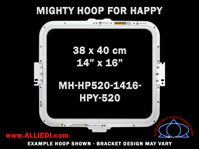 Happy 14 x 16 inch (38 x 40 cm) Rectangular Magnetic Mighty Hoop for 520 mm Sew Field / Arm Spacing