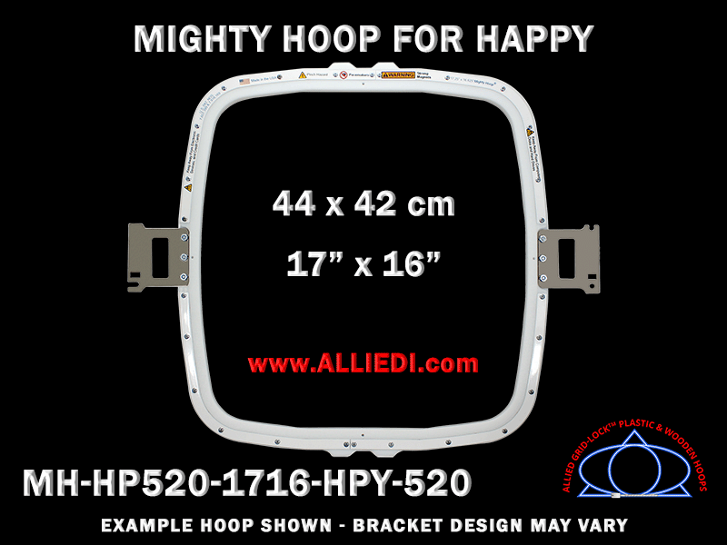 Happy 17.25 x 16.6 inch (44 x 42 cm) Rectangular Magnetic Mighty Hoop for 520 mm Sew Field / Arm Spacing