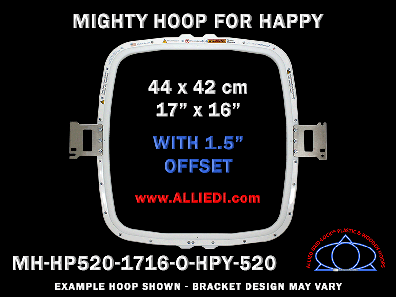 Happy 17.25 x 16.6 inch (44 x 42 cm) with 1.5 inch Offset Rectangular Magnetic Mighty Hoop for 520 mm Sew Field / Arm Spacing