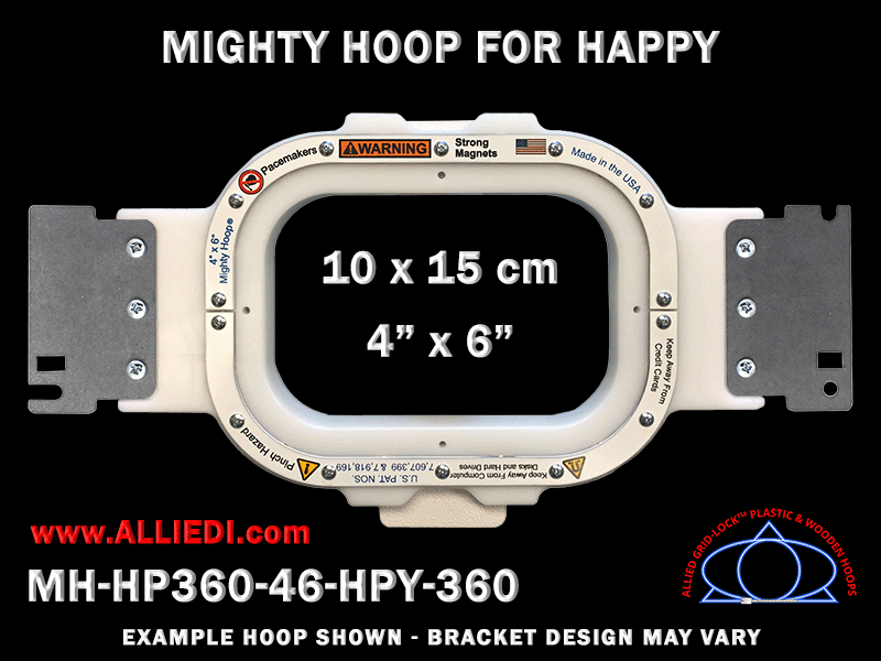 Happy 4 x 6 inch (10 x 15 cm) Rectangular Magnetic Mighty Hoop for 360 mm Sew Field / Arm Spacing