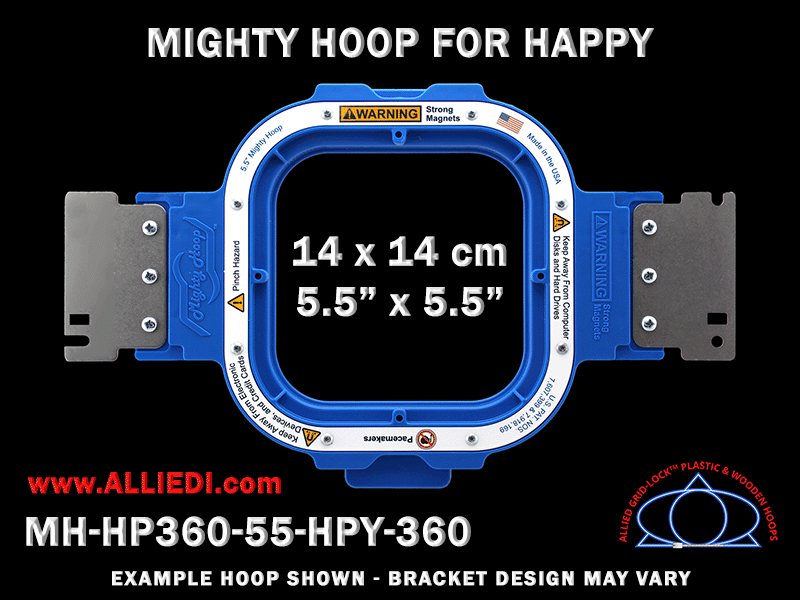 Happy 5.5 x 5.5 inch (14 x 14 cm) Square Magnetic Mighty Hoop for 360 mm Sew Field / Arm Spacing