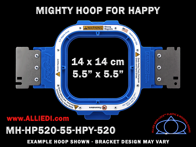 Happy 5.5 x 5.5 inch (14 x 14 cm) Square Magnetic Mighty Hoop for 520 mm Sew Field / Arm Spacing