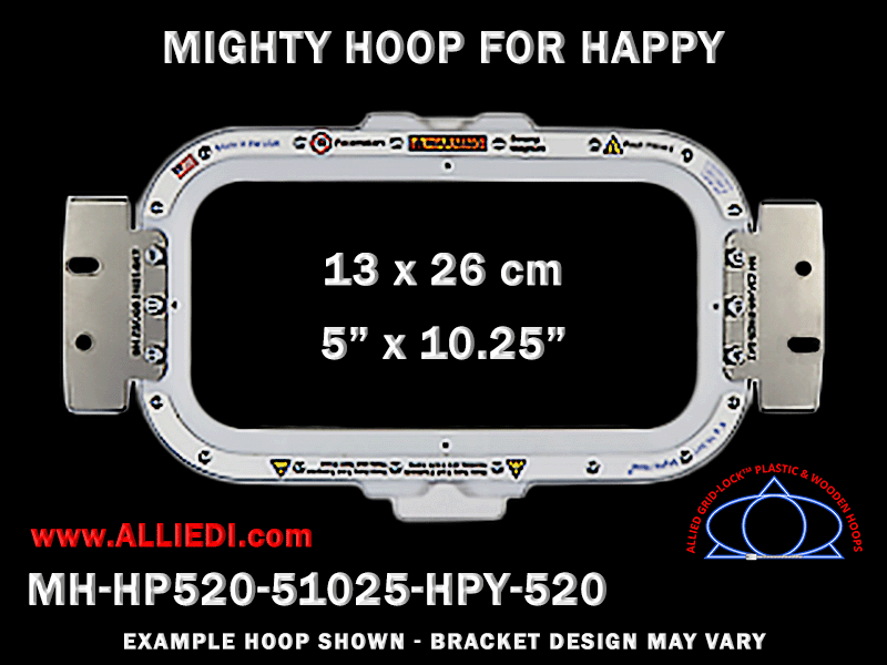 Happy 5 x 10.25 inch (13 x 26 cm) Horizontal Rectangular Magnetic Mighty Hoop for 520 mm Sew Field / Arm Spacing