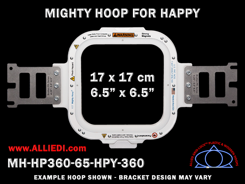 Happy 6.5 x 6.5 inch (17 x 17 cm) Square Magnetic Mighty Hoop for 360 mm Sew Field / Arm Spacing