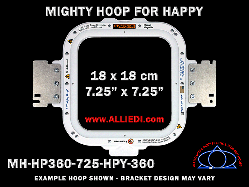 Happy 7.25 x 7.25 inch (18 x 18 cm) Square Magnetic Mighty Hoop for 360 mm Sew Field / Arm Spacing