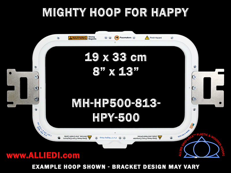 Happy 8 x 13 inch (19 x 33 cm) Rectangular Magnetic Mighty Hoop for 500 mm Sew Field / Arm Spacing