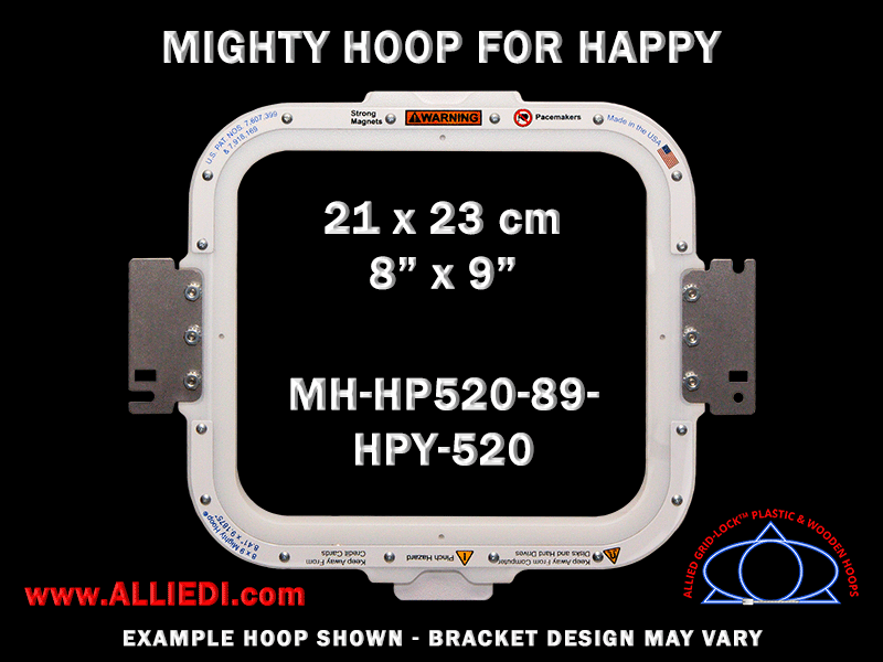 Happy 8 x 9 inch (21 x 23 cm) Rectangular Magnetic Mighty Hoop for 520 mm Sew Field / Arm Spacing