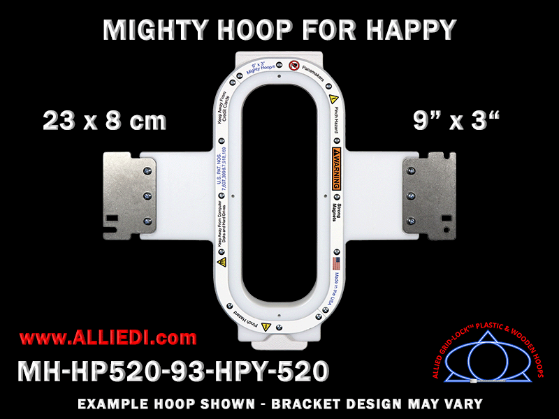 Happy 9 x 3 inch (23 x 8 cm) Vertical Rectangular Magnetic Mighty Hoop for 520 mm Sew Field / Arm Spacing