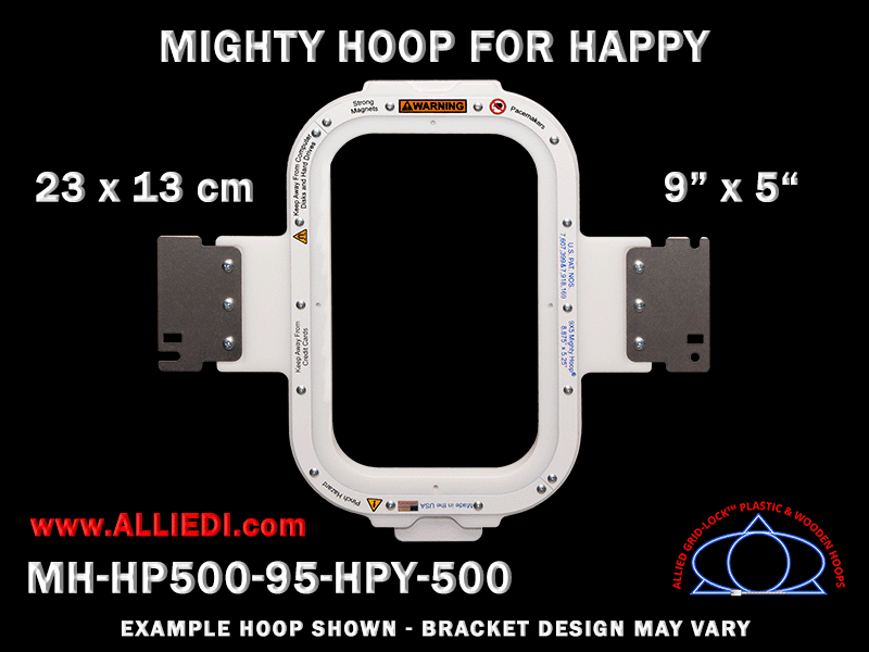 Happy 9 x 5 inch (23 x 13 cm) Rectangular Magnetic Mighty Hoop for 500 mm Sew Field / Arm Spacing