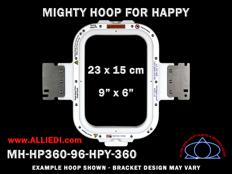 Happy 9 x 6 inch (23 x 15 cm) Vertical Rectangular Magnetic Mighty Hoop for 360 mm Sew Field / Arm Spacing