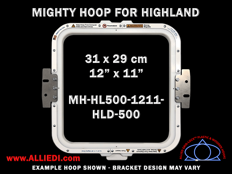 Highland 12 x 11 inch (31 x 29 cm) Rectangular Magnetic Mighty Hoop for 500 mm Sew Field / Arm Spacing