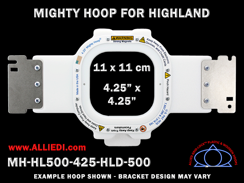 Highland 4.25 x 4.25 inch (11 x 11 cm) Square Magnetic Mighty Hoop for 500 mm Sew Field / Arm Spacing