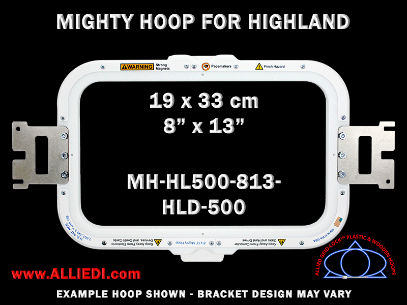 Highland 8 x 13 inch (19 x 33 cm) Rectangular Magnetic Mighty Hoop for 500 mm Sew Field / Arm Spacing