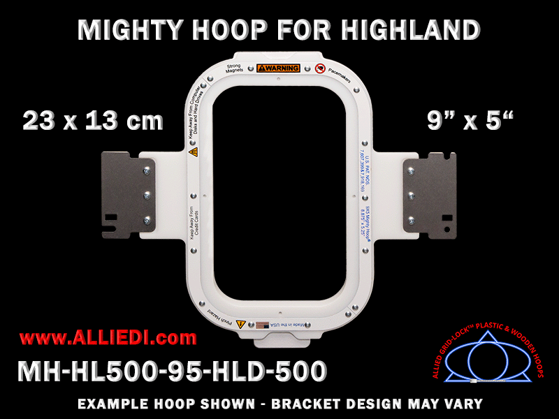 Highland 9 x 5 inch (23 x 13 cm) Vertical Rectangular Magnetic Mighty Hoop for 500 mm Sew Field / Arm Spacing
